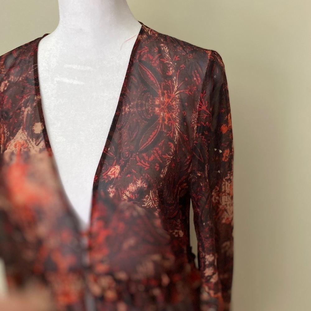 INTERMIX Red and Black Maxi Dress Paisley Transparent Medium - Picture 7 of 9